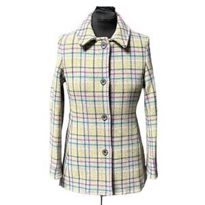 Coach 1941 Colorful Checked Wool Tattersall Pea Coat Size M